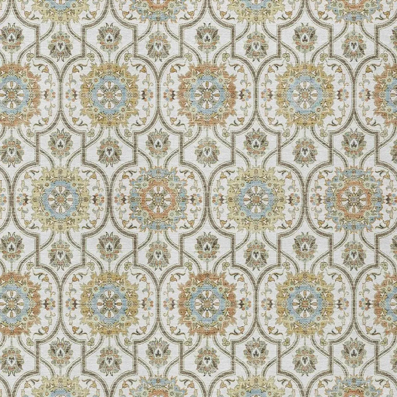8' X 10' Ivory And Gold Floral Medallion Washable Indoor Outdoor Area Rug Homeroots Outdoor