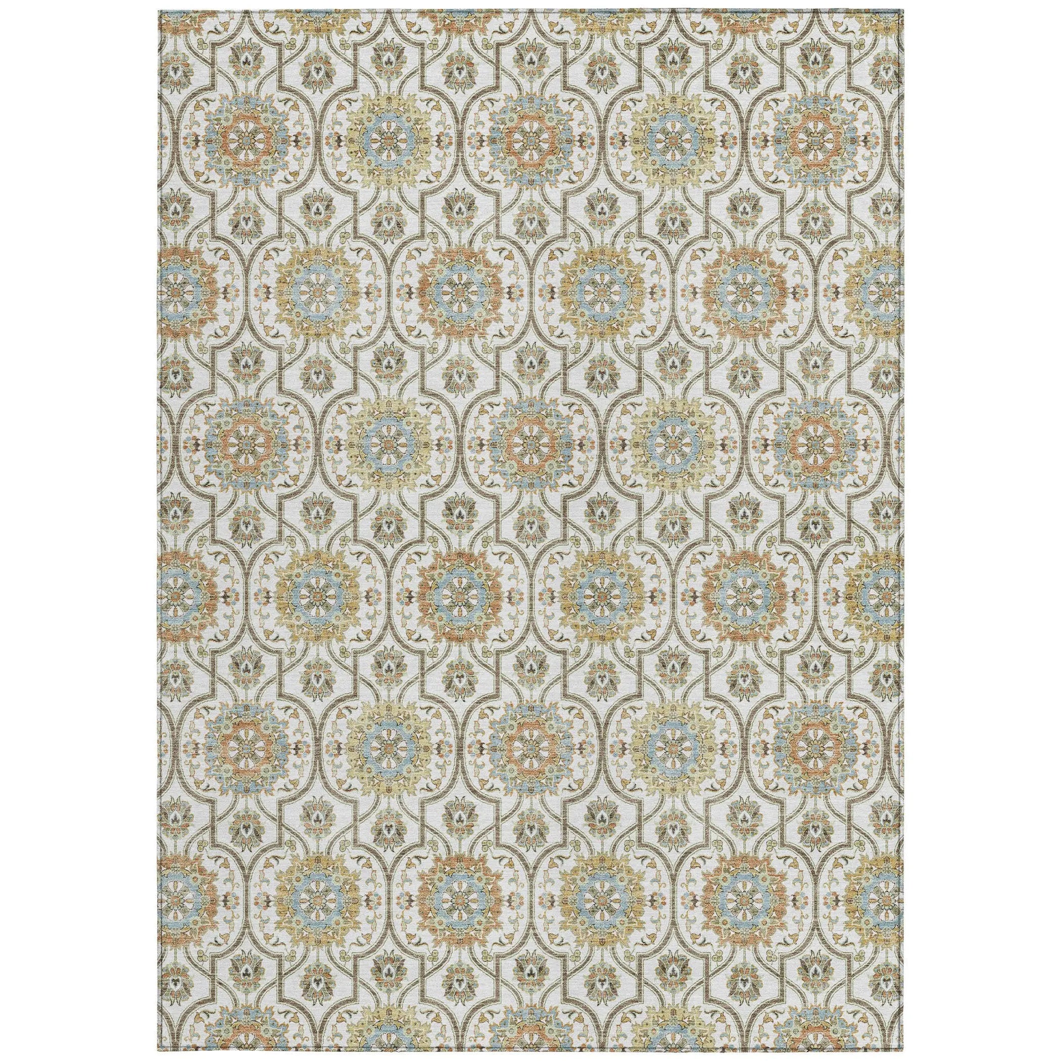 8' X 10' Ivory And Gold Floral Medallion Washable Indoor Outdoor Area Rug Homeroots Outdoor