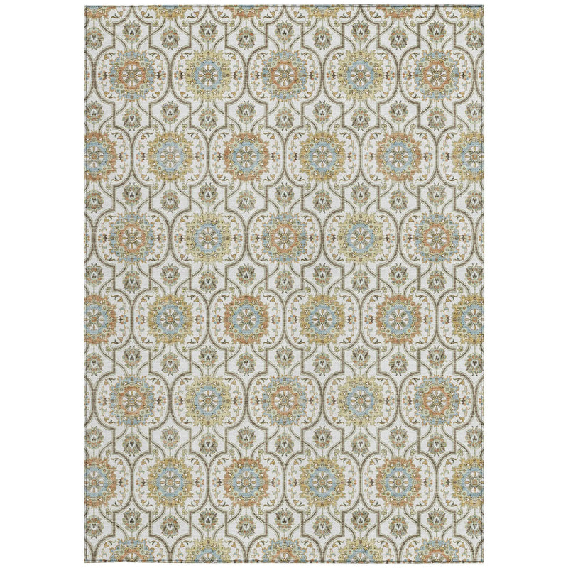 8' X 10' Ivory And Gold Floral Medallion Washable Indoor Outdoor Area Rug Homeroots Outdoor