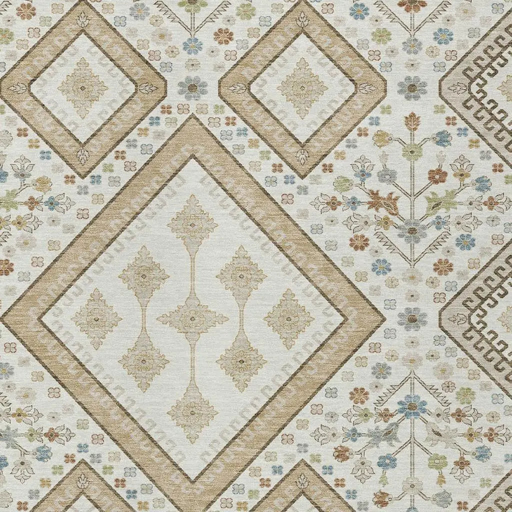 8' X 10' Ivory And Gold Medallion Washable Indoor Outdoor Area Rug Homeroots Outdoor