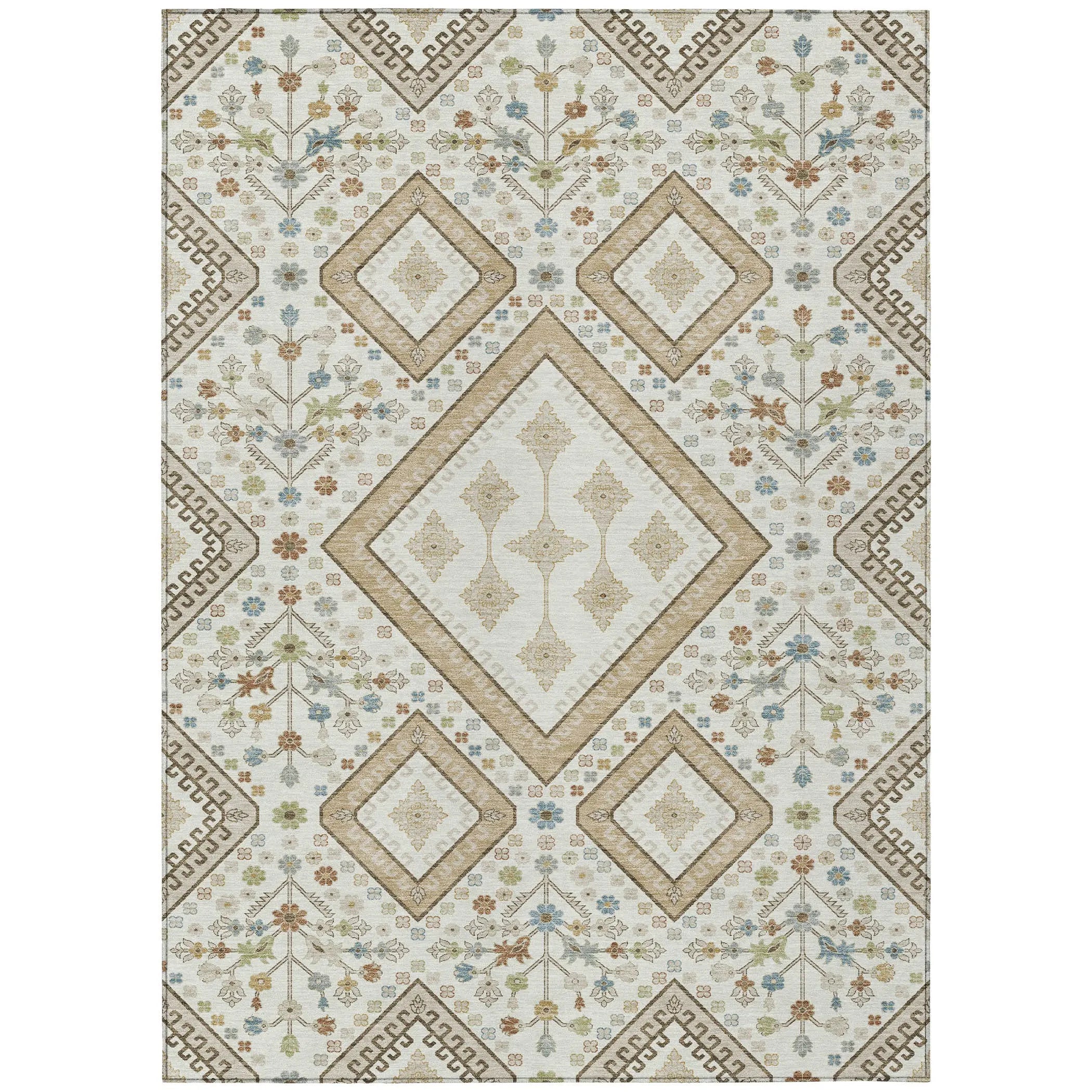 8' X 10' Ivory And Gold Medallion Washable Indoor Outdoor Area Rug Homeroots Outdoor