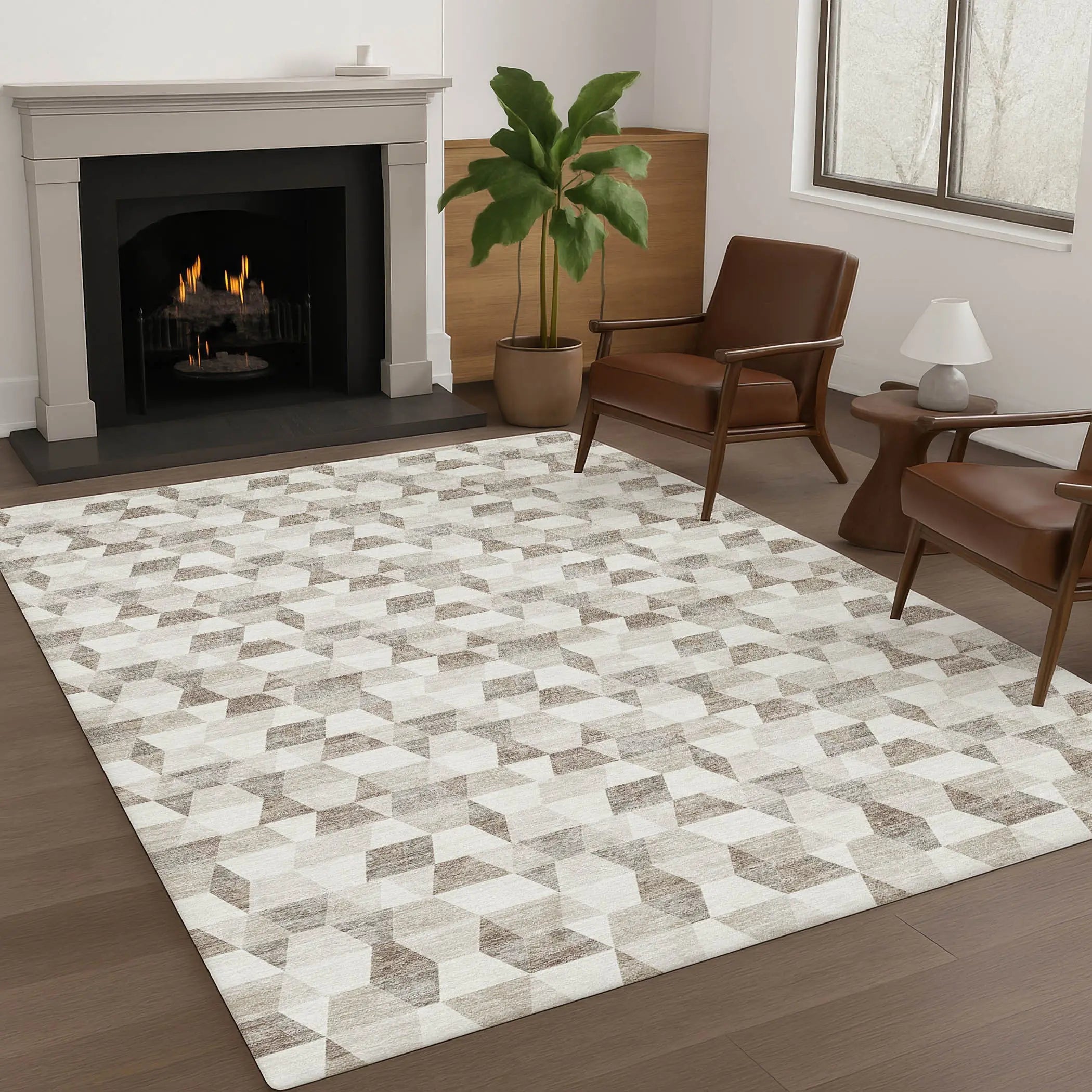 8' X 10' Ivory And Graphite Geometric Washable Indoor Outdoor Area Rug Homeroots Outdoor