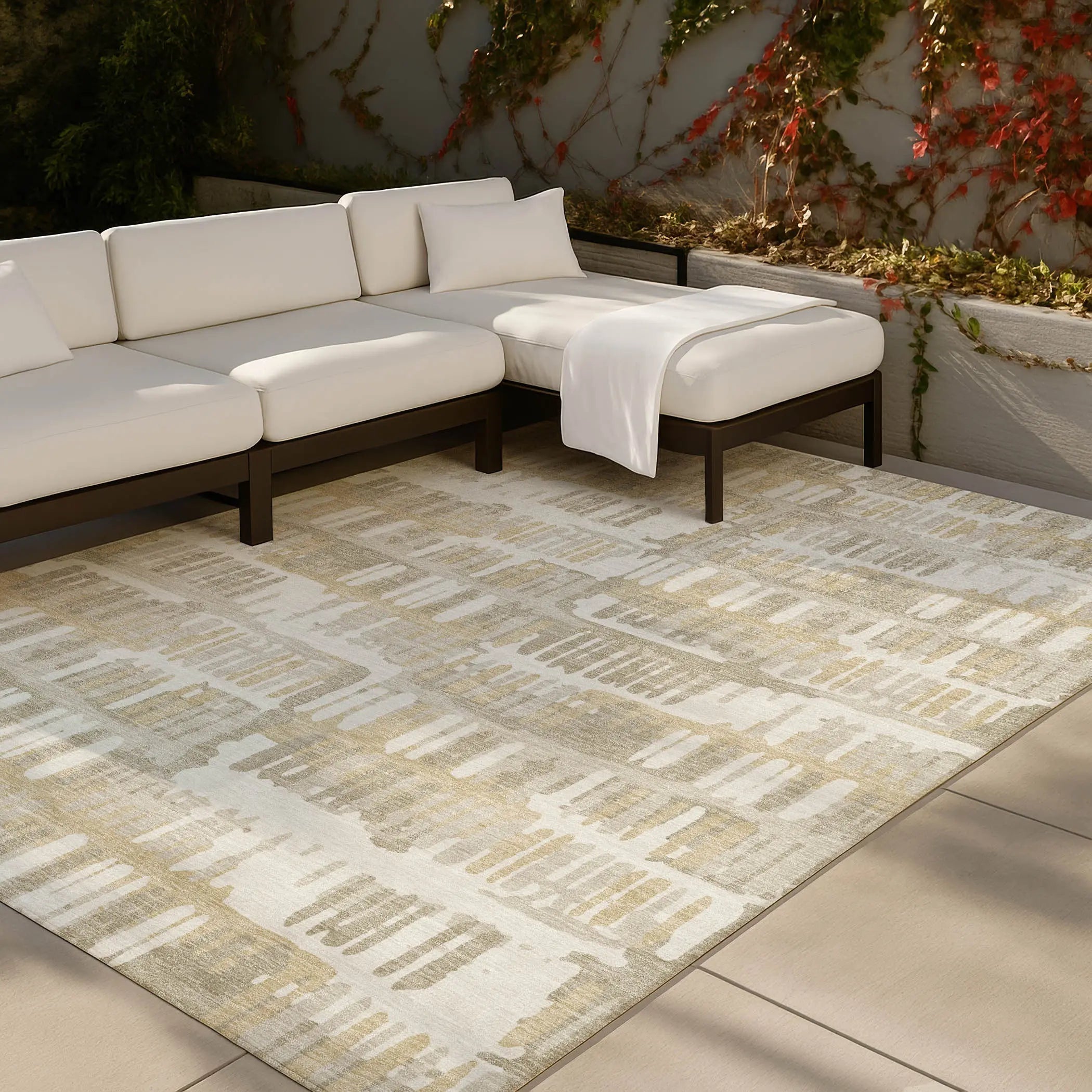 8' X 10' Ivory And Gray Abstract Washable Indoor Outdoor Area Rug Homeroots Outdoor
