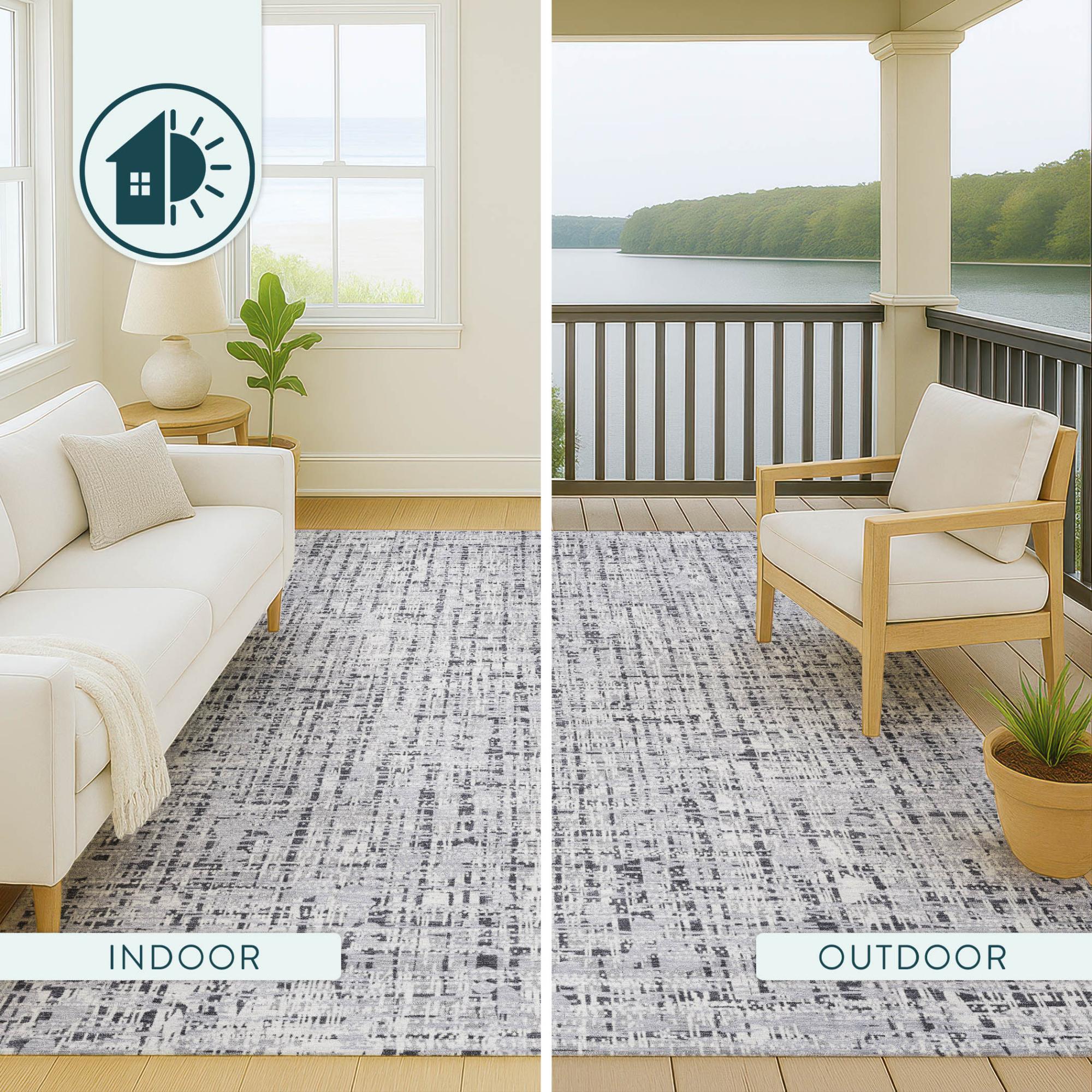 8' X 10' Ivory And Gray Abstract Washable Indoor Outdoor Area Rug Homeroots Outdoor