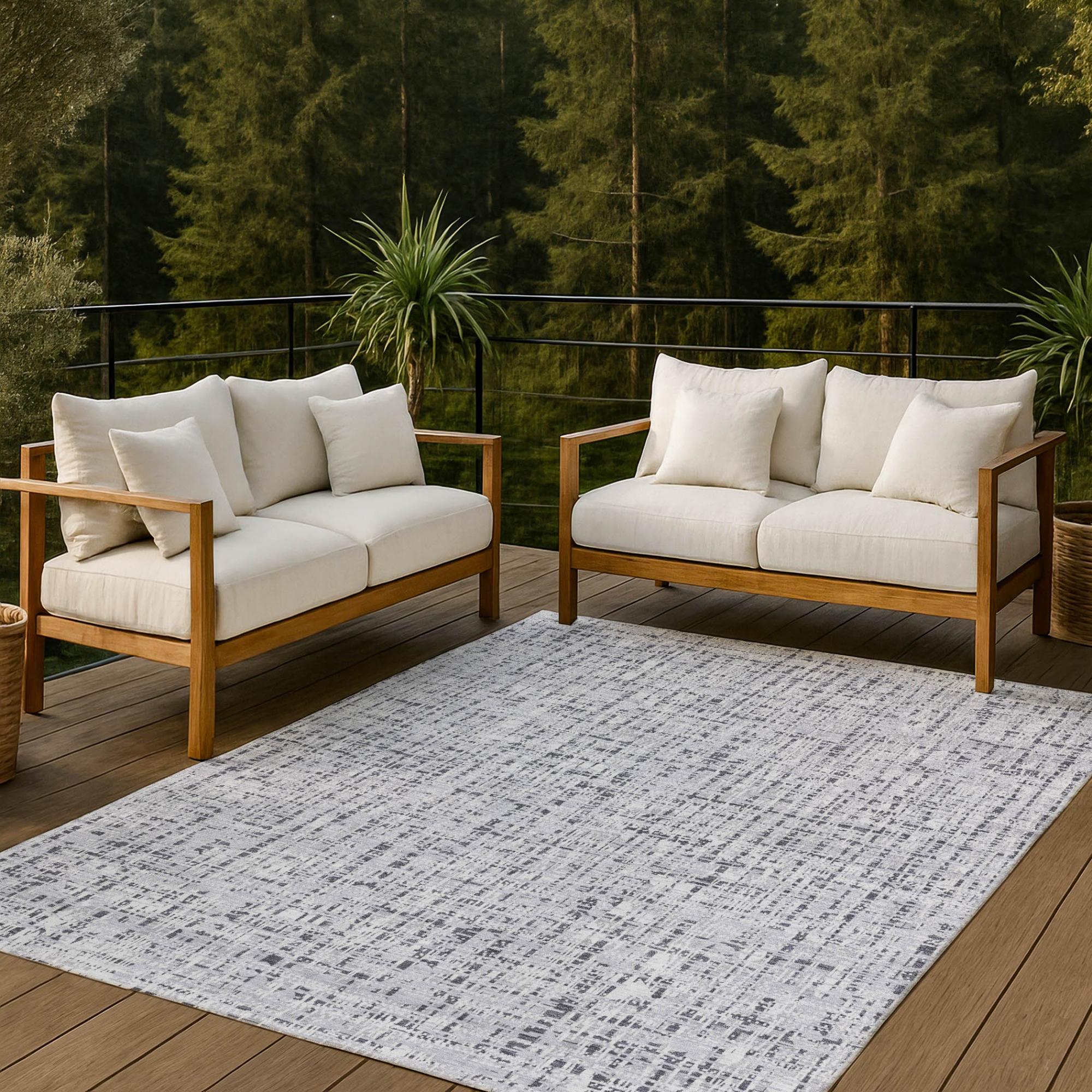 8' X 10' Ivory And Gray Abstract Washable Indoor Outdoor Area Rug Homeroots Outdoor