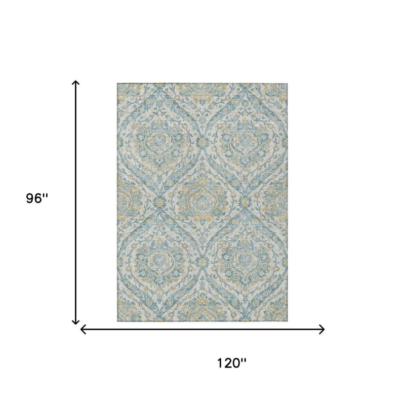 8' X 10' Ivory And Gray Floral Washable Indoor Outdoor Area Rug Homeroots Outdoor