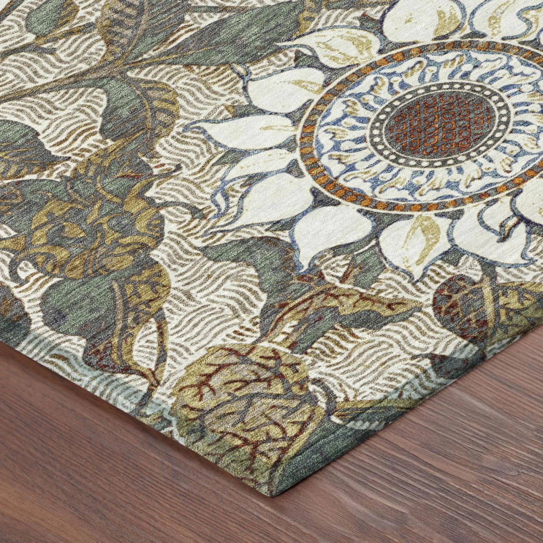 8' X 10' Ivory And Gray Floral Washable Indoor Outdoor Area Rug Homeroots Outdoor