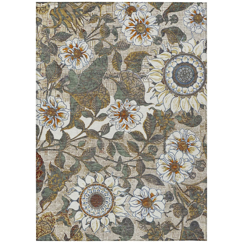 8' X 10' Ivory And Gray Floral Washable Indoor Outdoor Area Rug Homeroots Outdoor