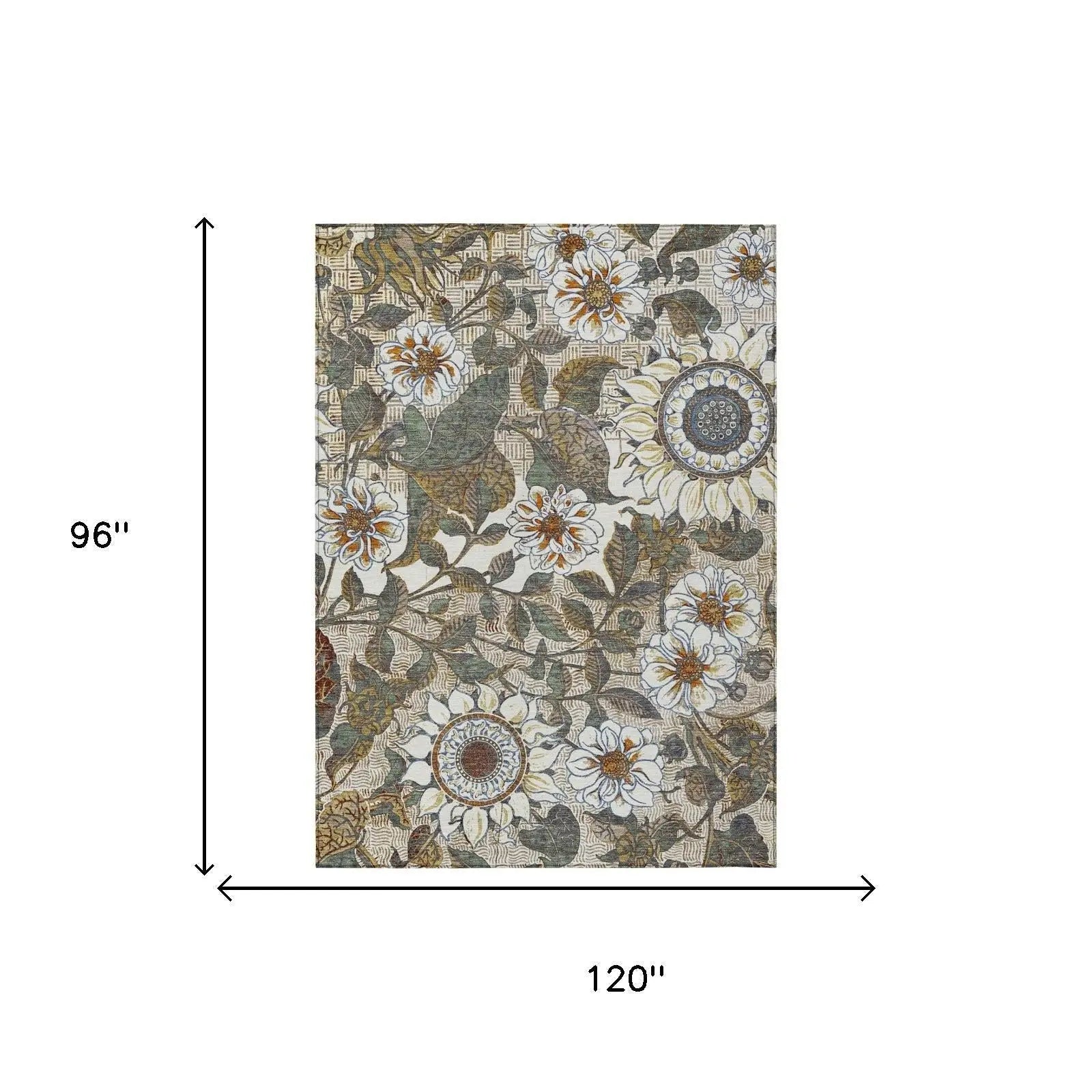 8' X 10' Ivory And Gray Floral Washable Indoor Outdoor Area Rug Homeroots Outdoor