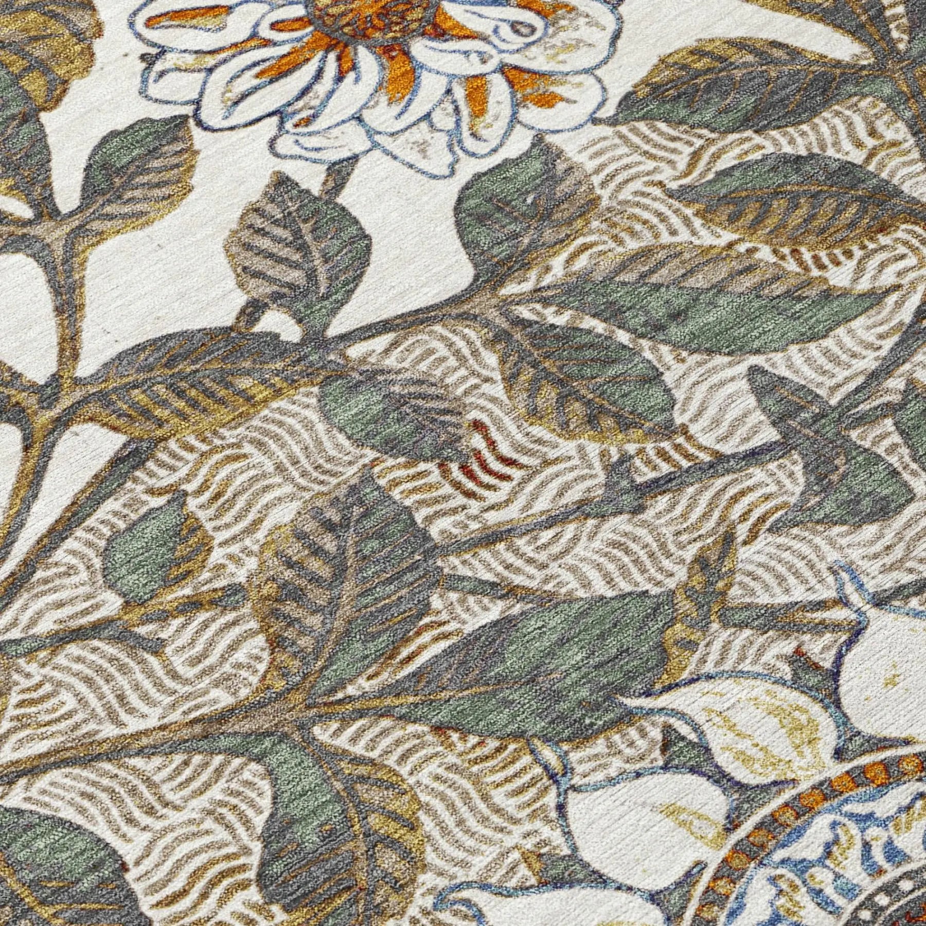 8' X 10' Ivory And Gray Floral Washable Indoor Outdoor Area Rug Homeroots Outdoor
