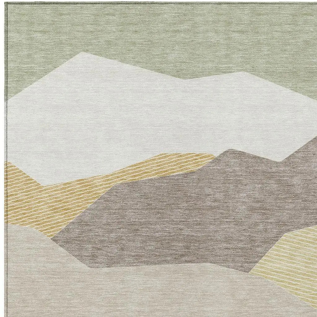 8' X 10' Ivory And Green Geometric Washable Indoor Outdoor Area Rug Homeroots Outdoor