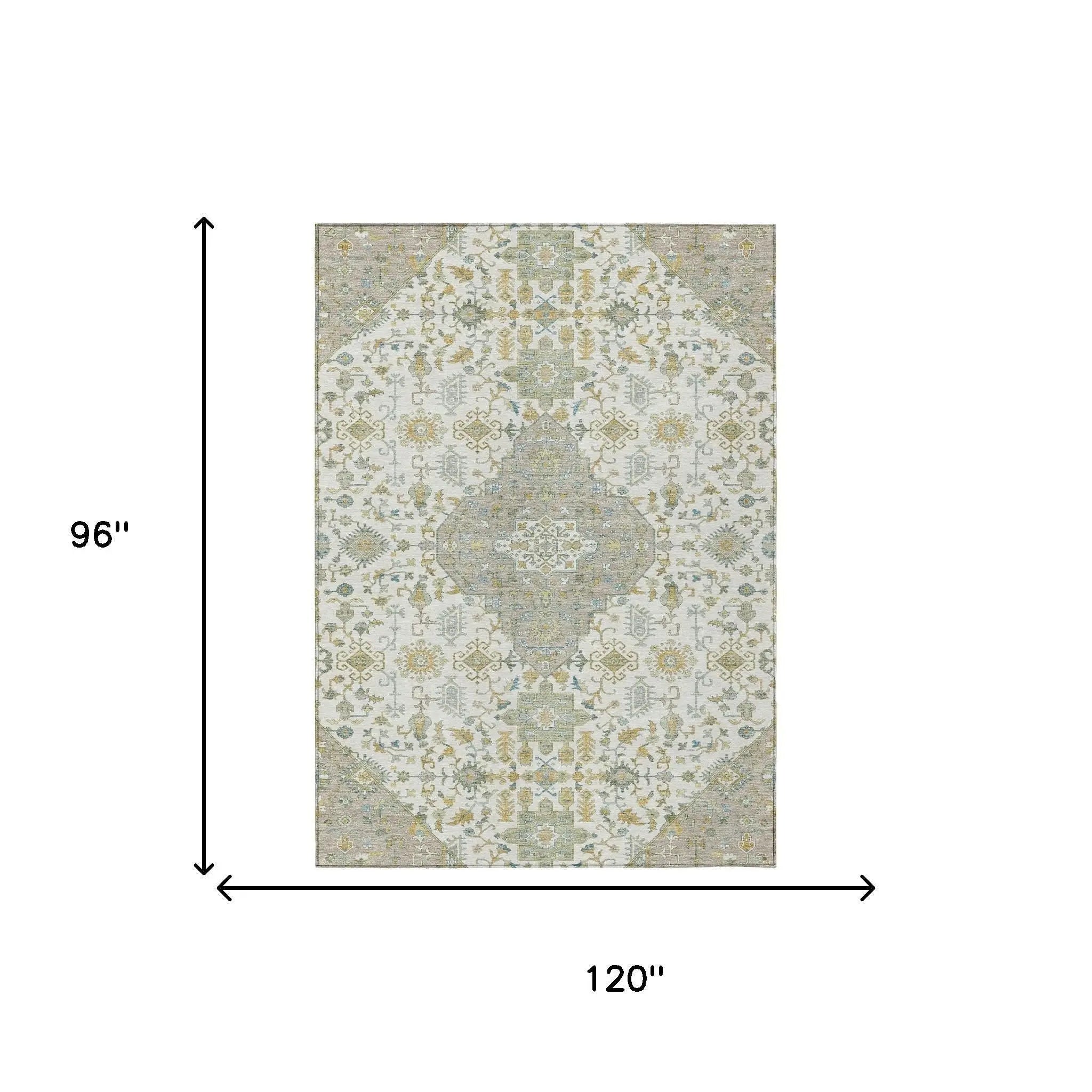 8' X 10' Ivory And Green Medallion Washable Indoor Outdoor Area Rug Homeroots Outdoor