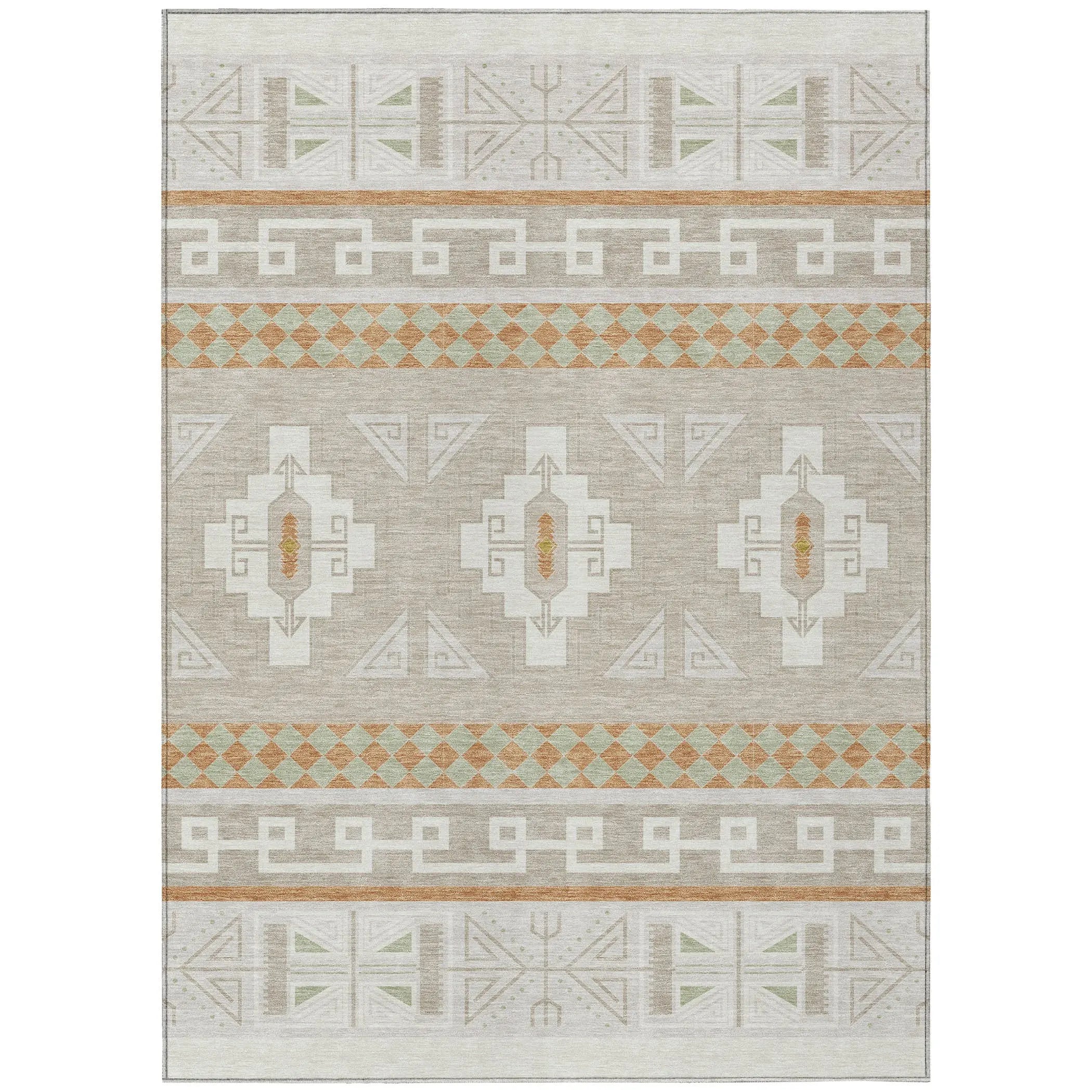8' X 10' Ivory And Green Tribal Washable Indoor Outdoor Area Rug Homeroots Outdoor