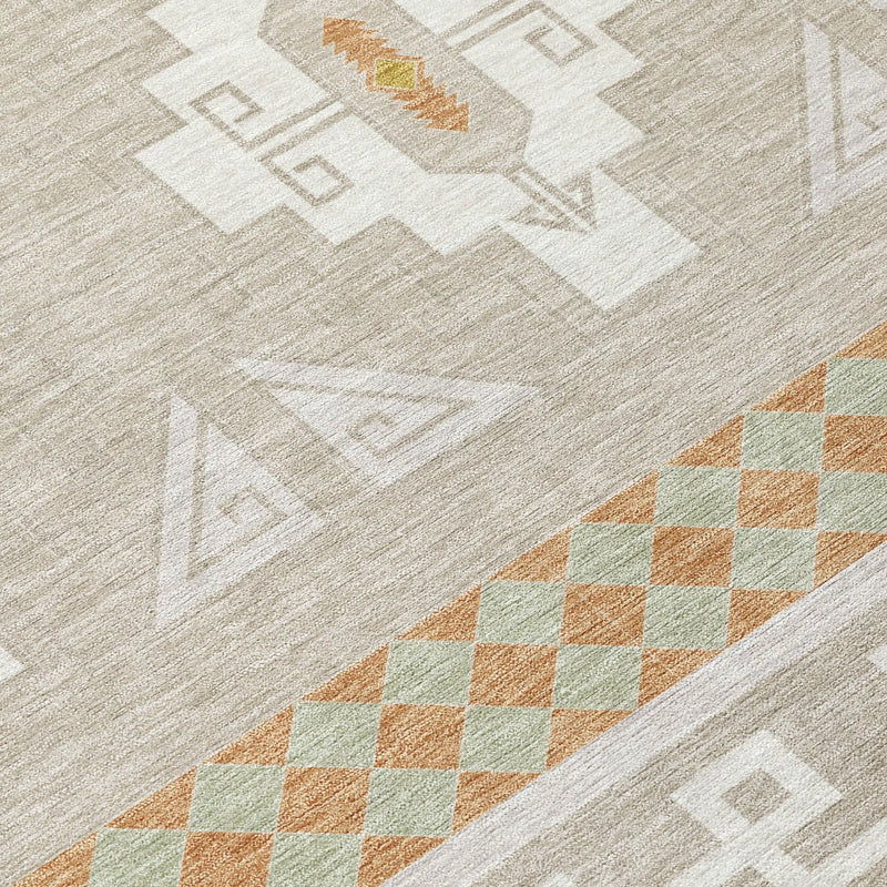 8' X 10' Ivory And Green Tribal Washable Indoor Outdoor Area Rug Homeroots Outdoor