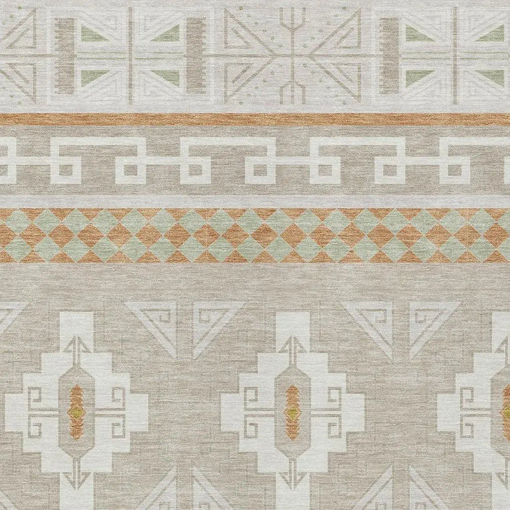 8' X 10' Ivory And Green Tribal Washable Indoor Outdoor Area Rug Homeroots Outdoor