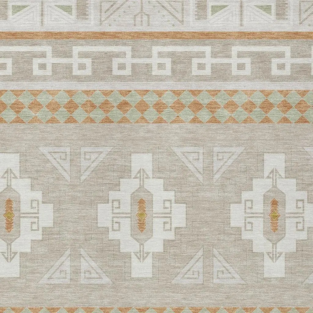 8' X 10' Ivory And Green Tribal Washable Indoor Outdoor Area Rug Homeroots Outdoor