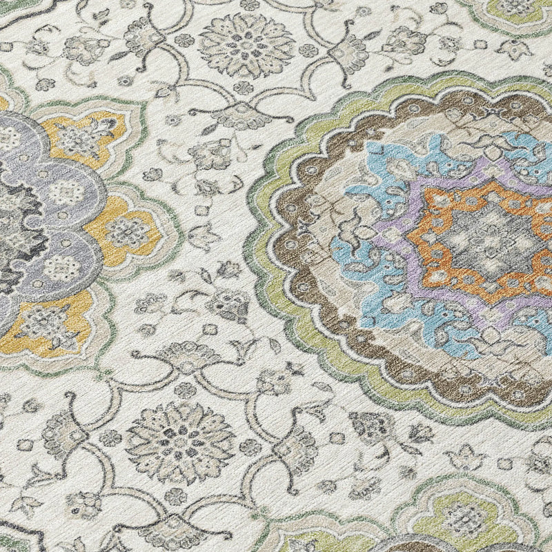 8' X 10' Ivory And Khaki Floral Medallion Washable Indoor Outdoor Area Rug Homeroots Outdoor