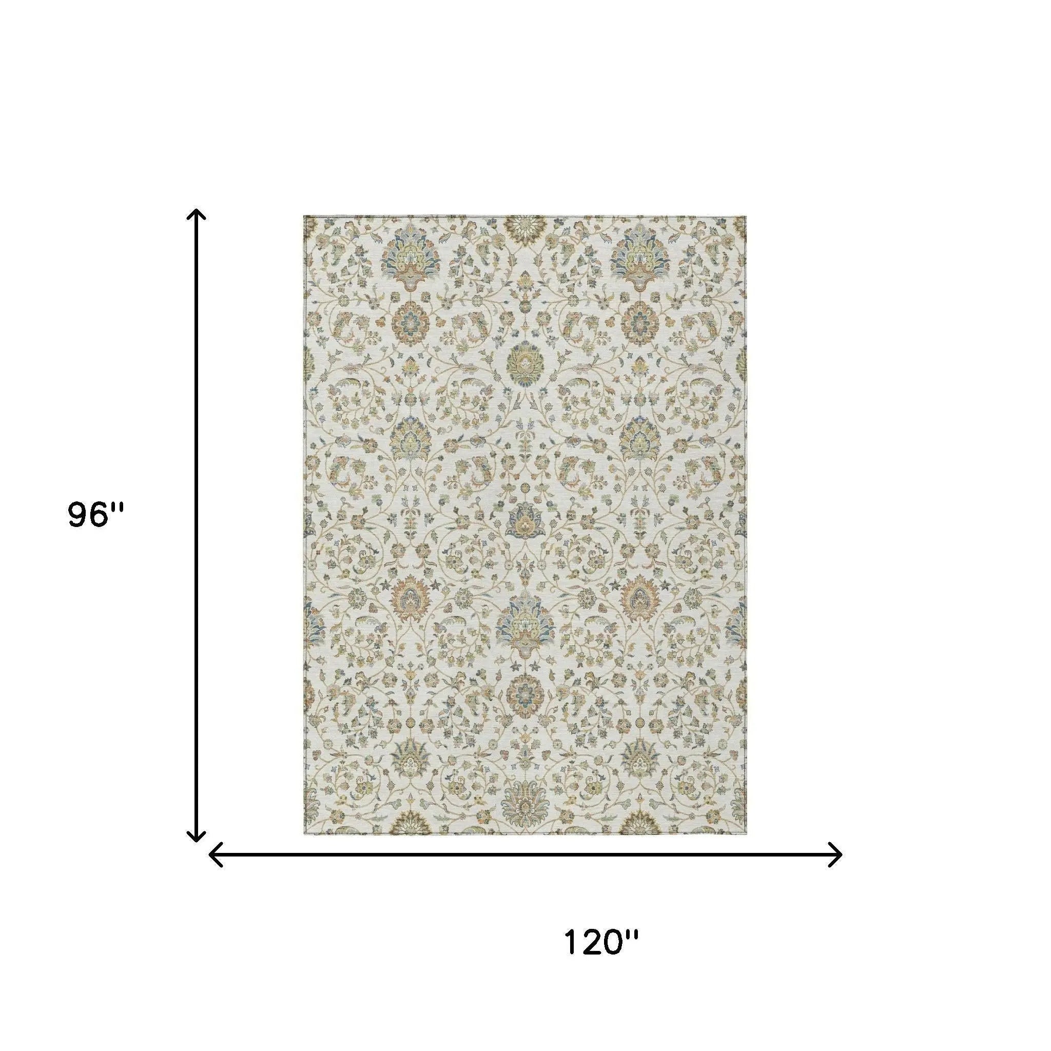 8' X 10' Ivory And Khaki Floral Washable Indoor Outdoor Area Rug Homeroots Outdoor