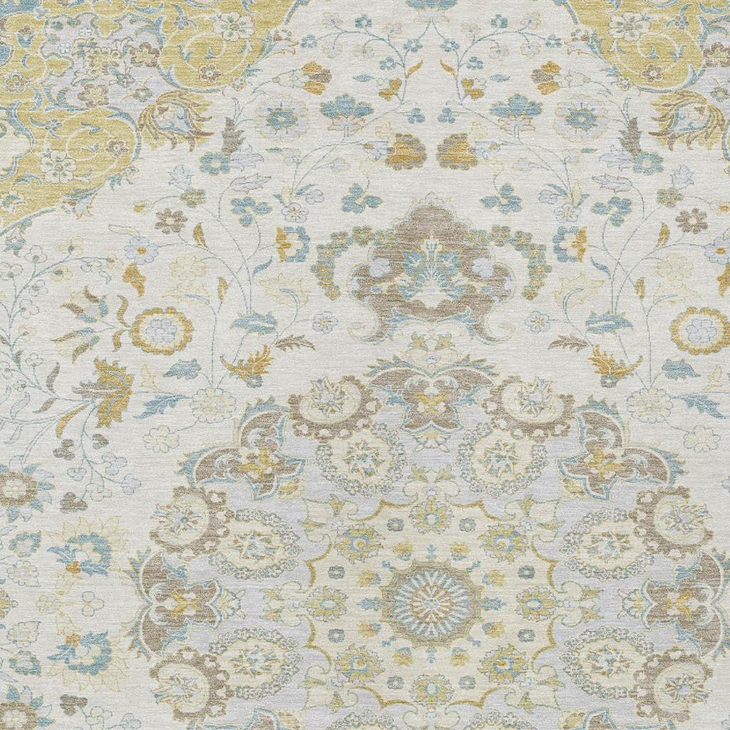 8' X 10' Ivory And Linen Damask Washable Indoor Outdoor Area Rug Homeroots Outdoor