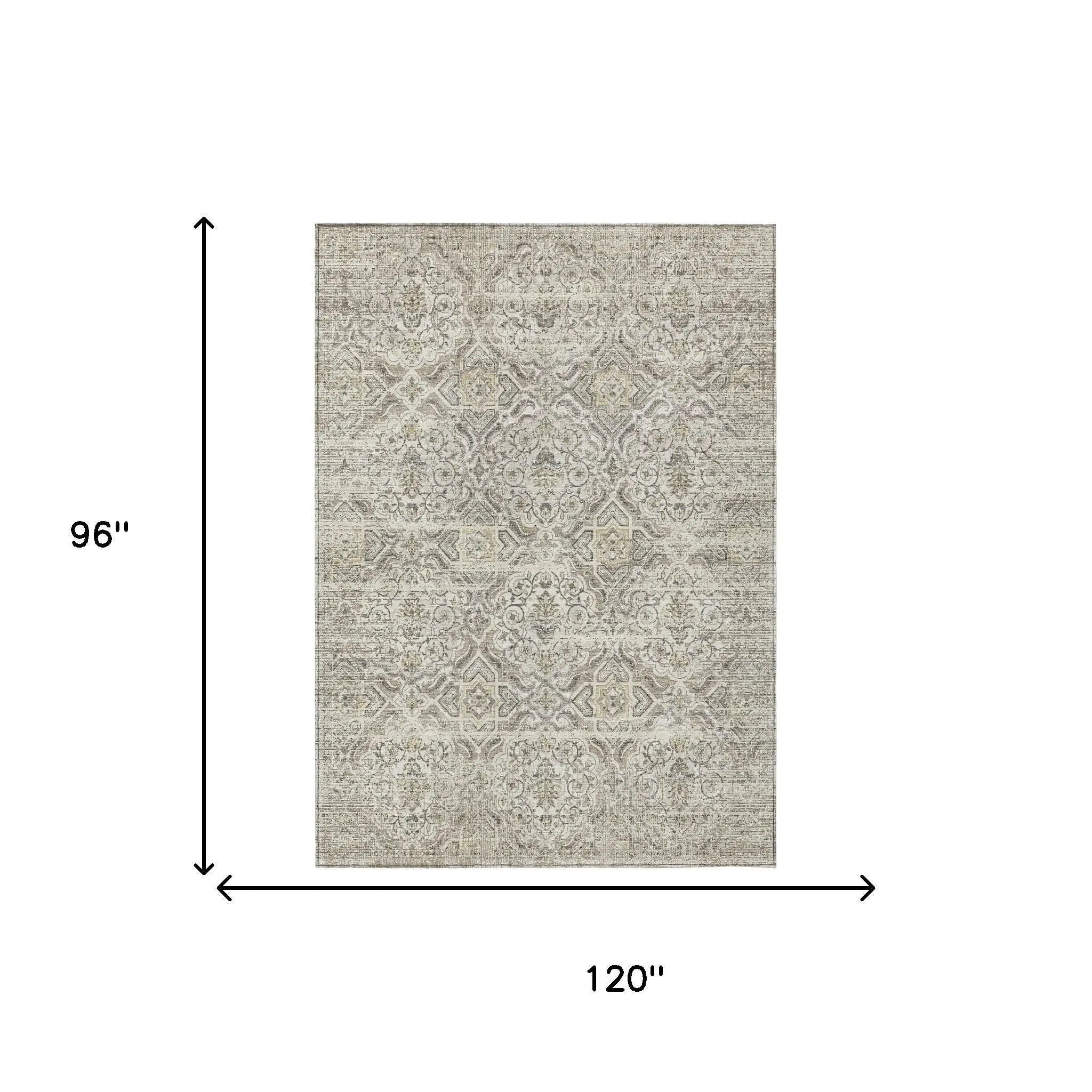 8' X 10' Ivory And Linen Floral Washable Indoor Outdoor Area Rug Homeroots Outdoor