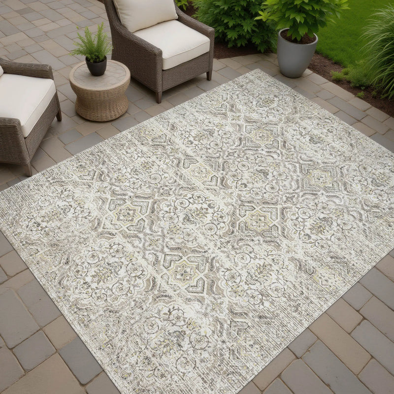 8' X 10' Ivory And Linen Floral Washable Indoor Outdoor Area Rug Homeroots Outdoor