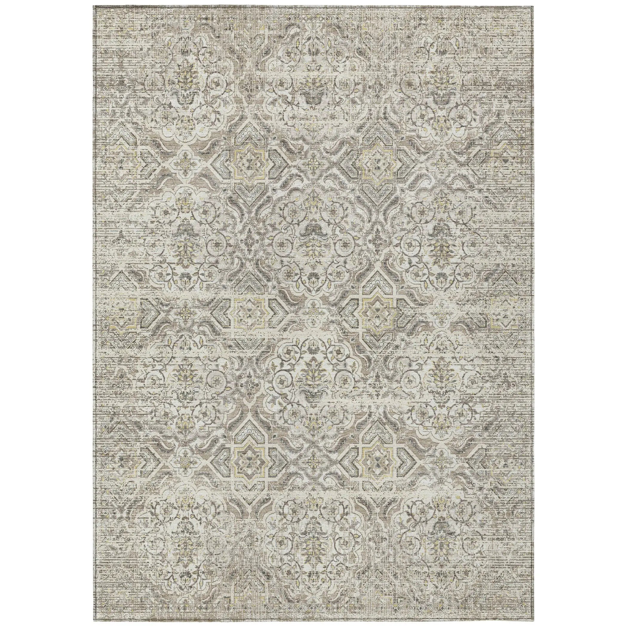 8' X 10' Ivory And Linen Floral Washable Indoor Outdoor Area Rug Homeroots Outdoor