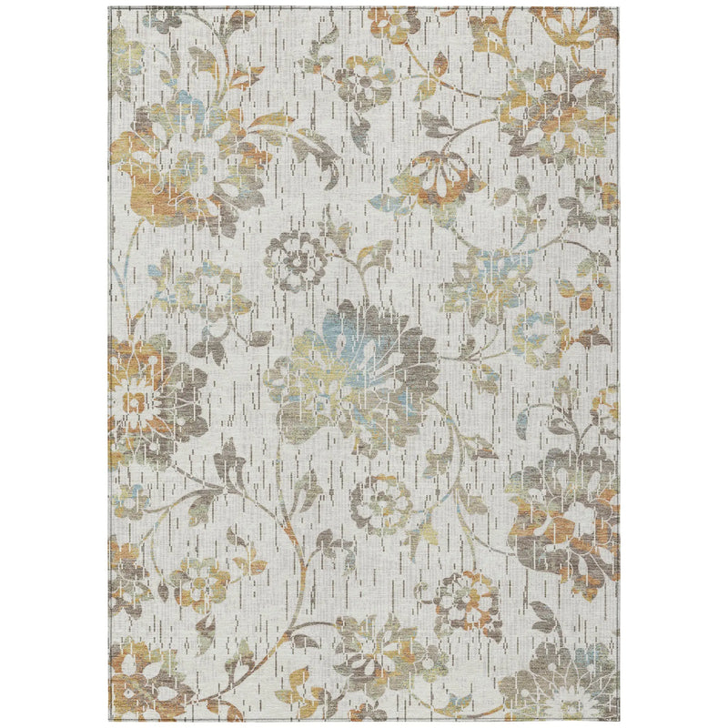 8' X 10' Ivory And Linen Floral Washable Indoor Outdoor Area Rug Homeroots Outdoor