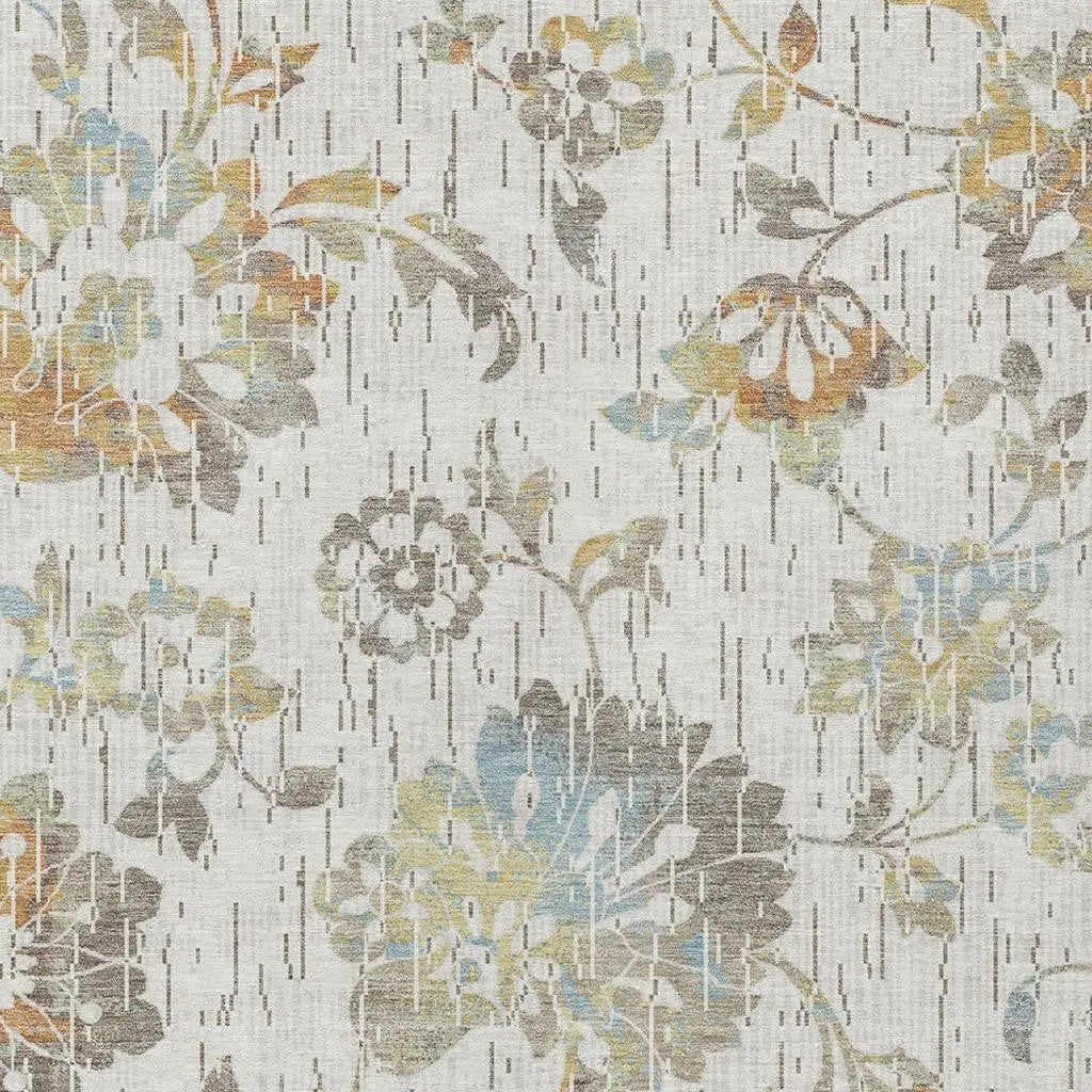 8' X 10' Ivory And Linen Floral Washable Indoor Outdoor Area Rug Homeroots Outdoor