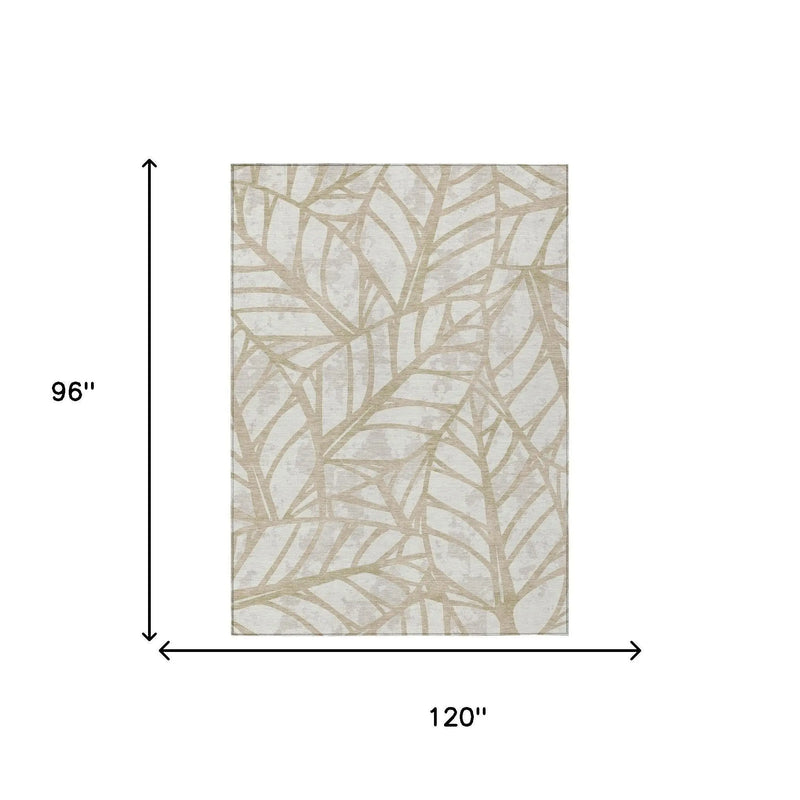 8' X 10' Ivory And Linen Floral Washable Indoor Outdoor Area Rug Homeroots Outdoor