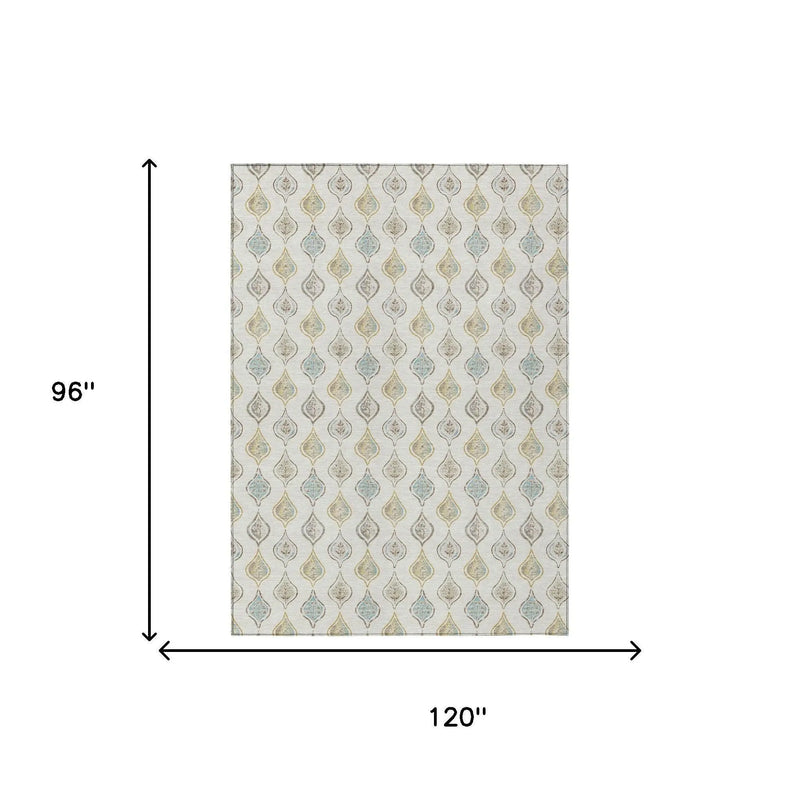 8' X 10' Ivory And Linen Floral Washable Indoor Outdoor Area Rug Homeroots Outdoor
