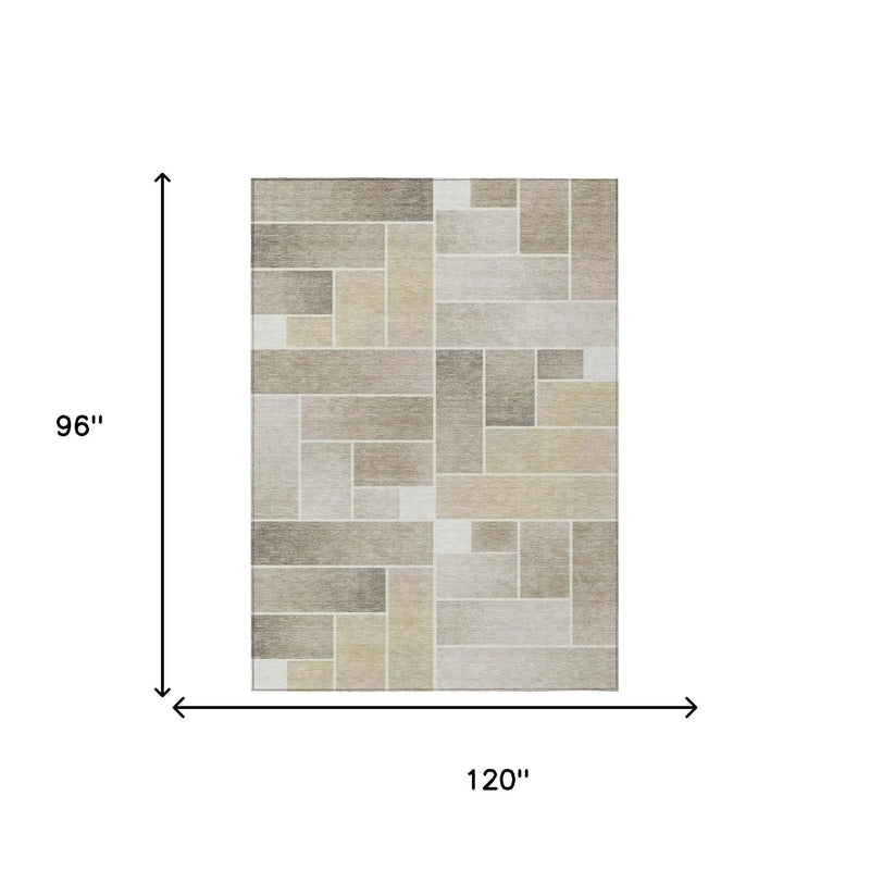 8' X 10' Ivory And Linen Geometric Washable Indoor Outdoor Area Rug Homeroots Outdoor