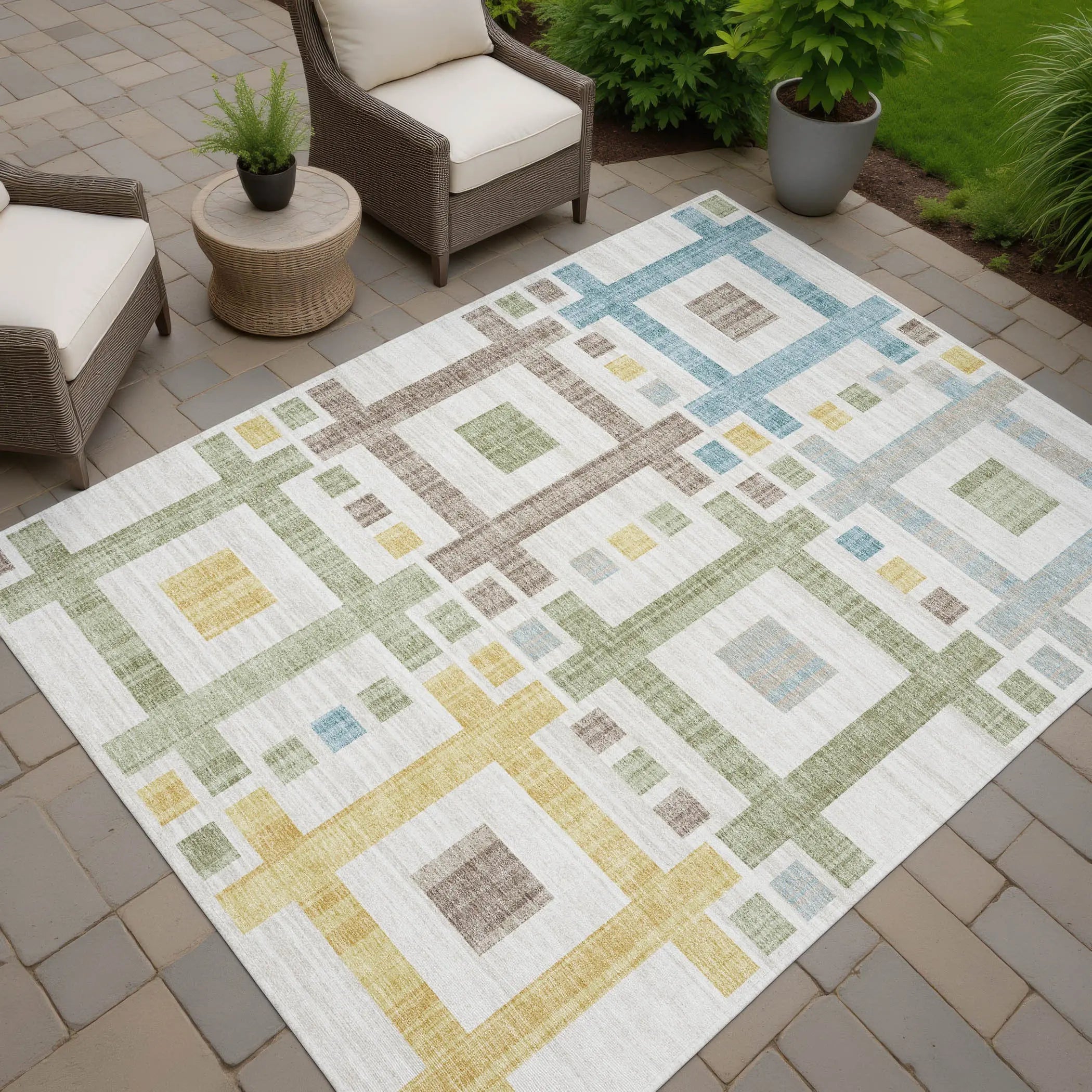 8' X 10' Ivory And Linen Geometric Washable Indoor Outdoor Area Rug Homeroots Outdoor