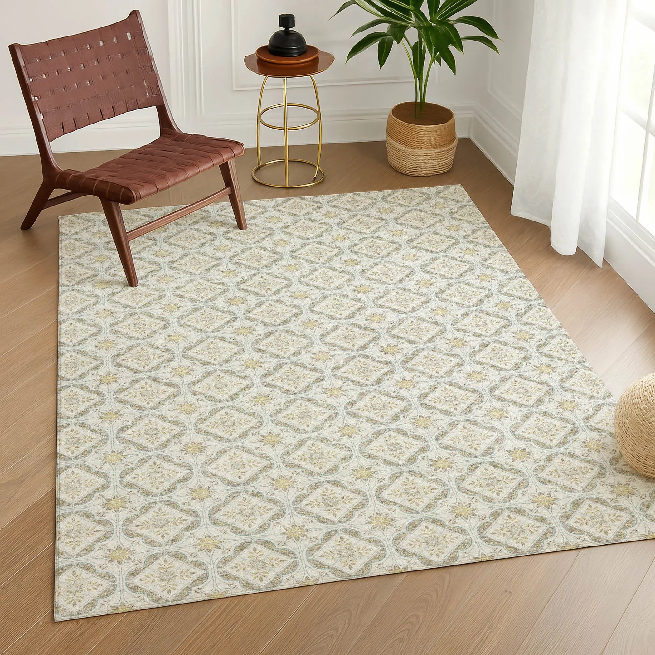 8' X 10' Ivory And Linen Geometric Washable Indoor Outdoor Area Rug Homeroots Outdoor