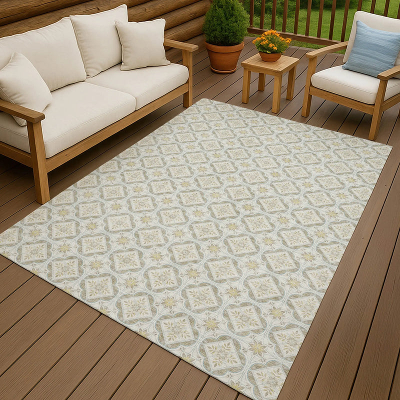 8' X 10' Ivory And Linen Geometric Washable Indoor Outdoor Area Rug Homeroots Outdoor