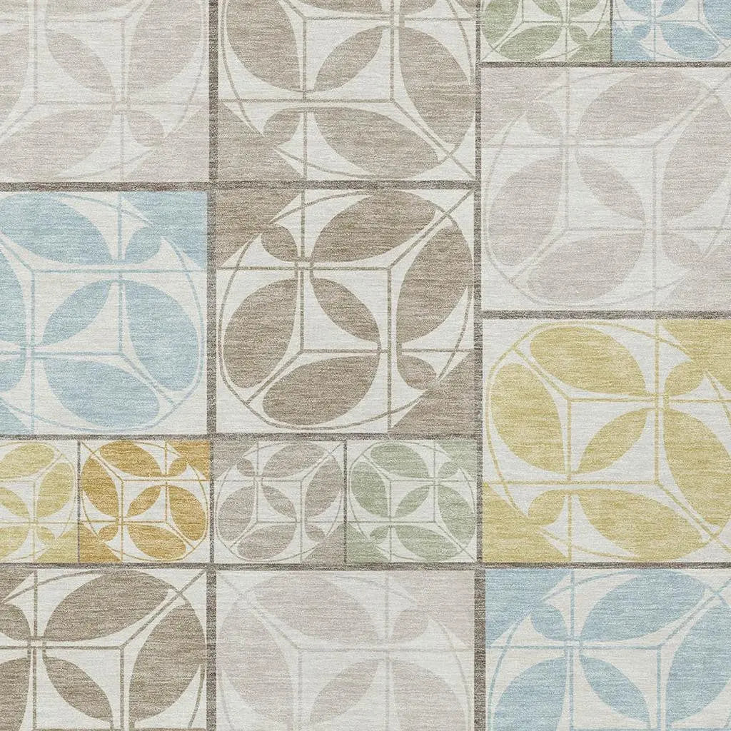 8' X 10' Ivory And Linen Geometric Washable Indoor Outdoor Area Rug Homeroots Outdoor