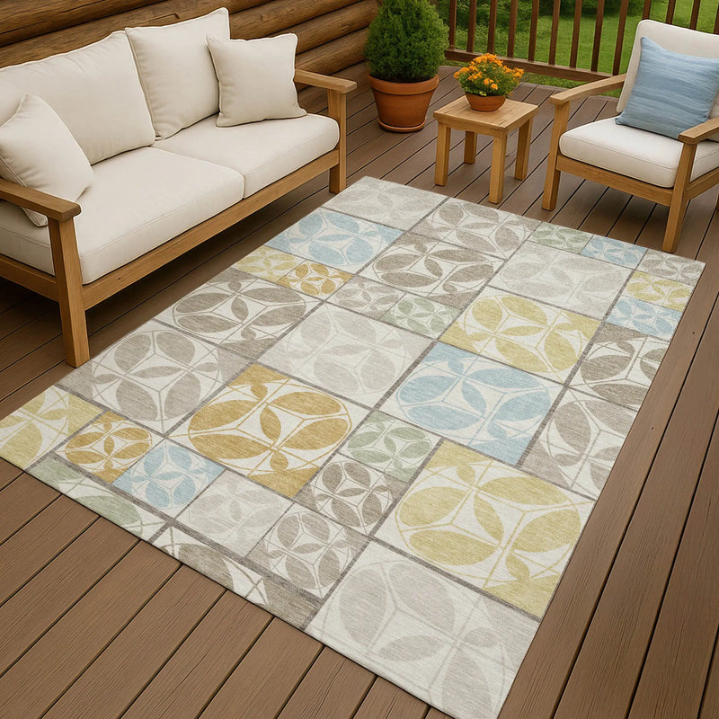 8' X 10' Ivory And Linen Geometric Washable Indoor Outdoor Area Rug Homeroots Outdoor