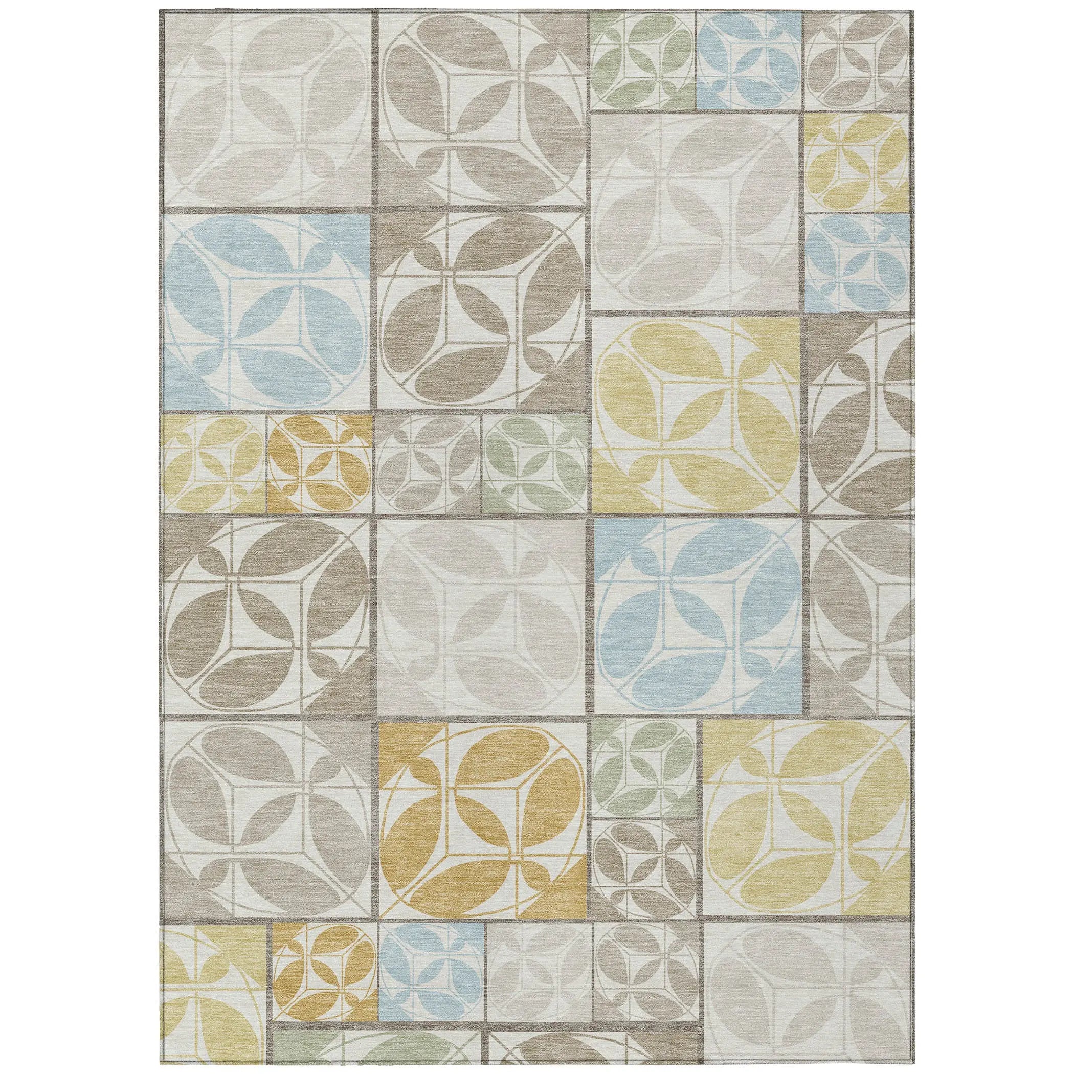 8' X 10' Ivory And Linen Geometric Washable Indoor Outdoor Area Rug Homeroots Outdoor
