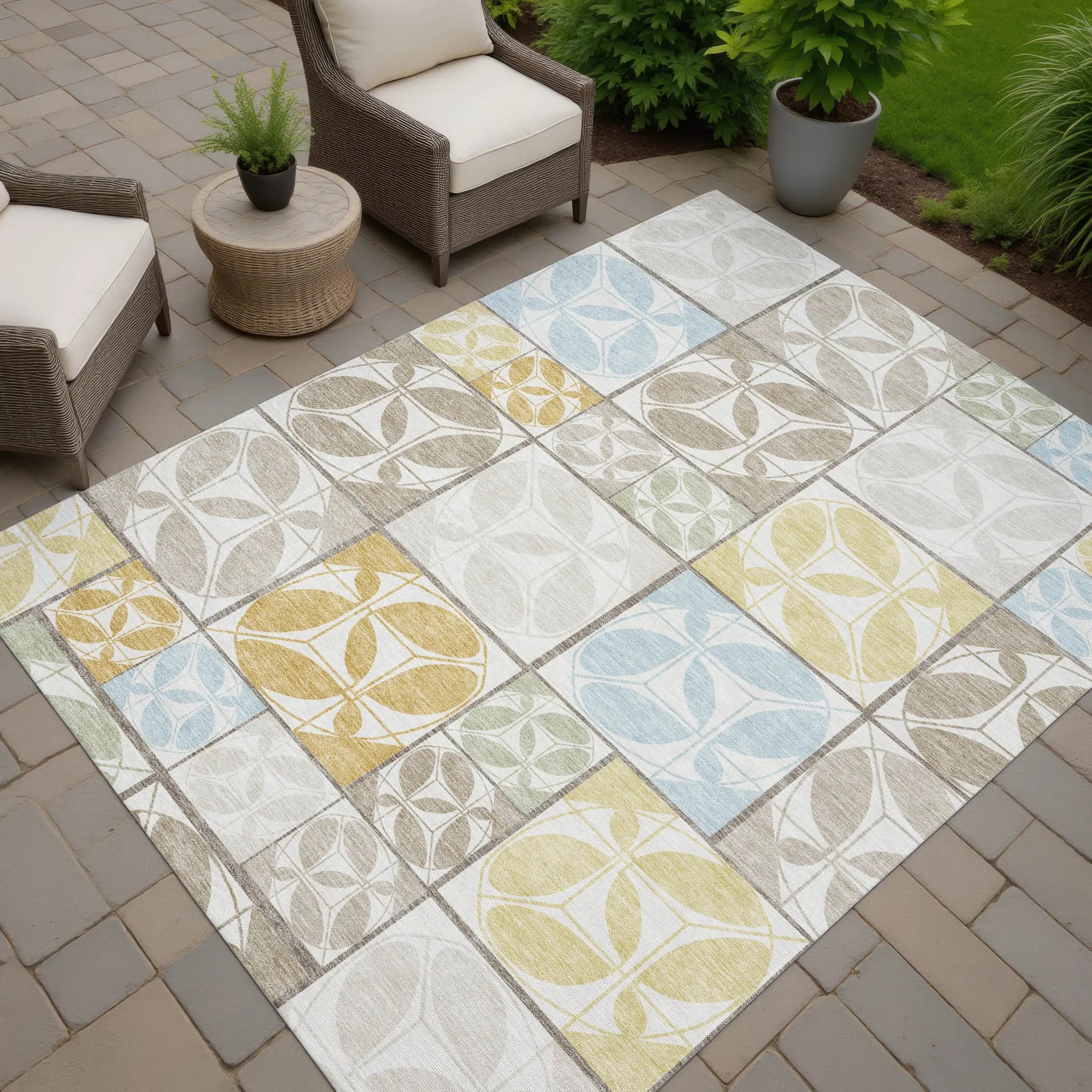 8' X 10' Ivory And Linen Geometric Washable Indoor Outdoor Area Rug Homeroots Outdoor
