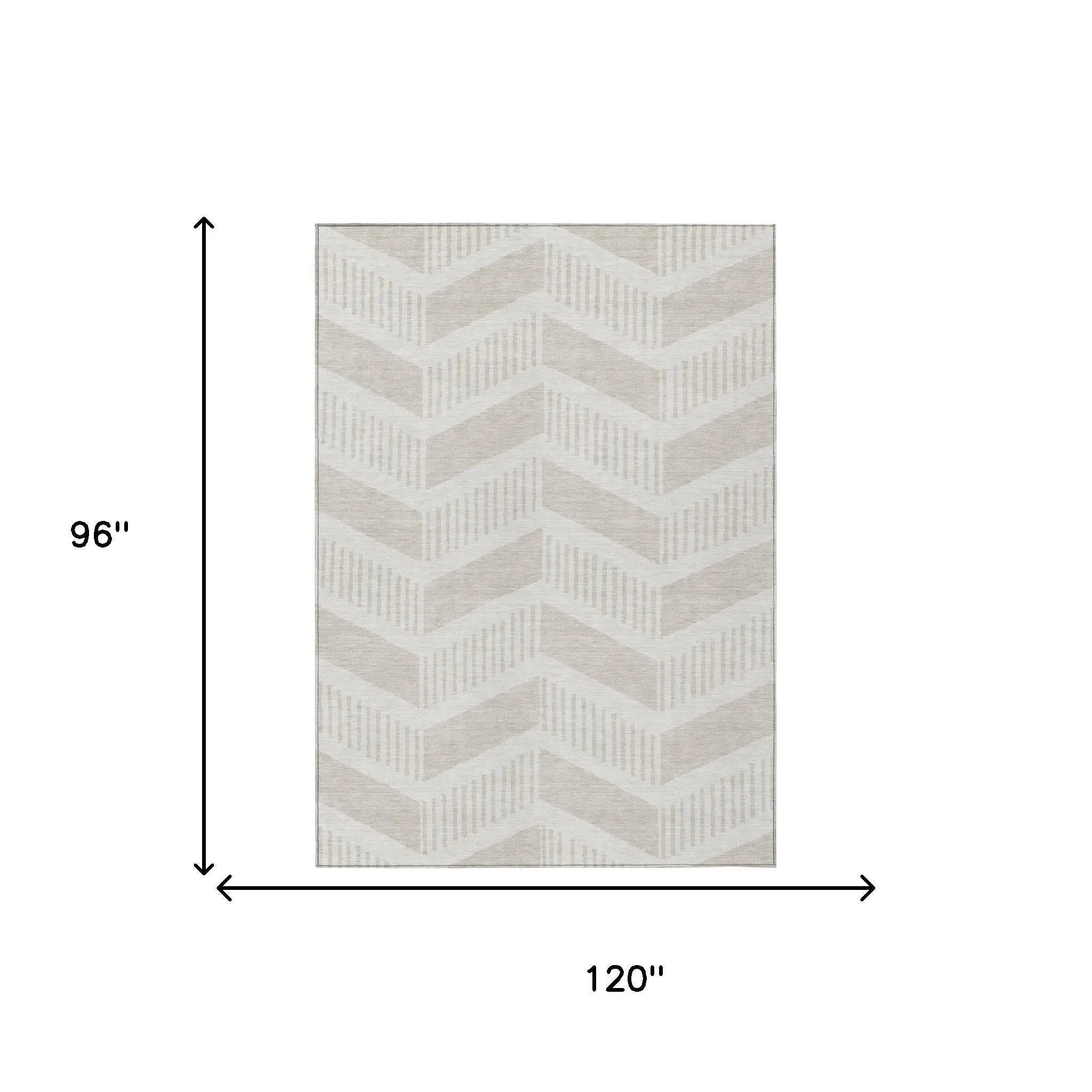 8' X 10' Ivory And Linen Geometric Washable Indoor Outdoor Area Rug Homeroots Outdoor