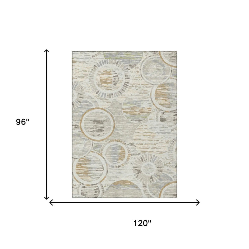 8' X 10' Ivory And Linen Geometric Washable Indoor Outdoor Area Rug Homeroots Outdoor