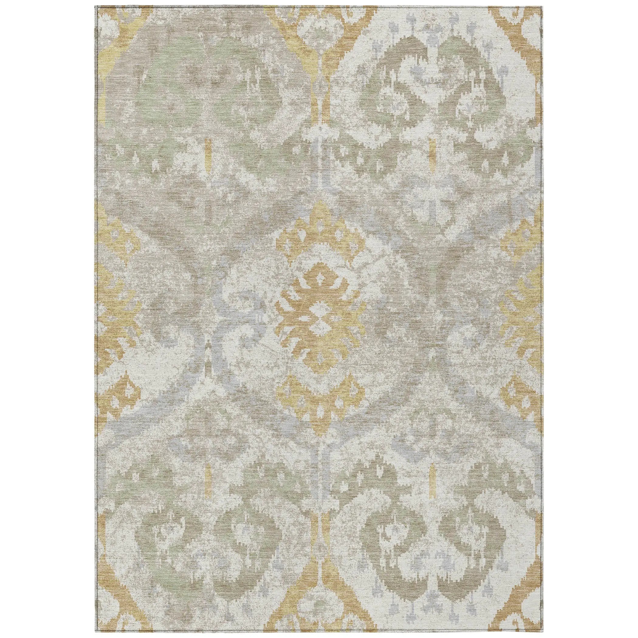 8' X 10' Ivory And Linen Ikat Washable Indoor Outdoor Area Rug Homeroots Outdoor