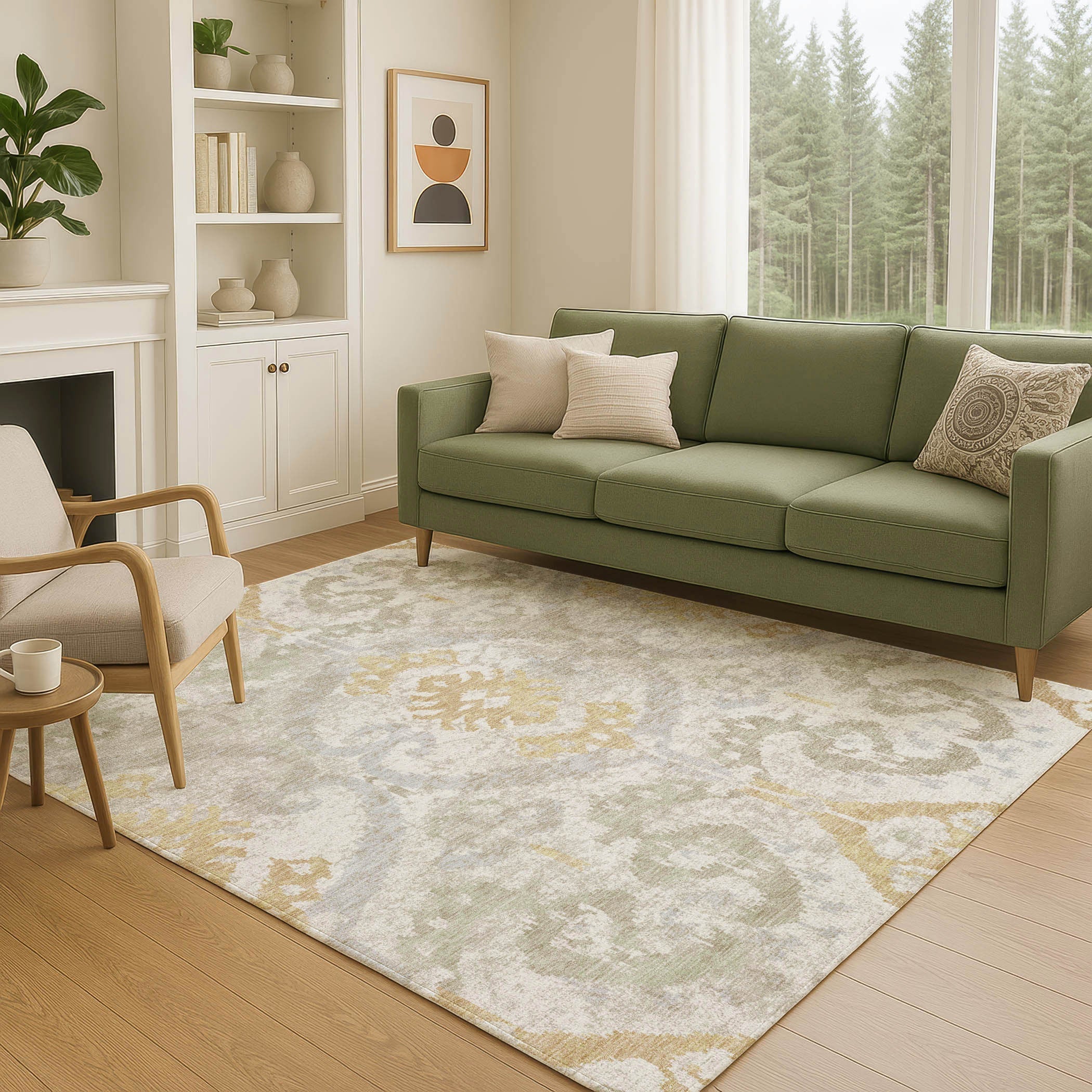 8' X 10' Ivory And Linen Ikat Washable Indoor Outdoor Area Rug Homeroots Outdoor