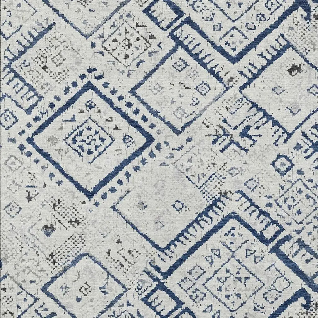 8' X 10' Ivory And Navy Blue Geometric Washable Indoor Outdoor Area Rug Homeroots Outdoor