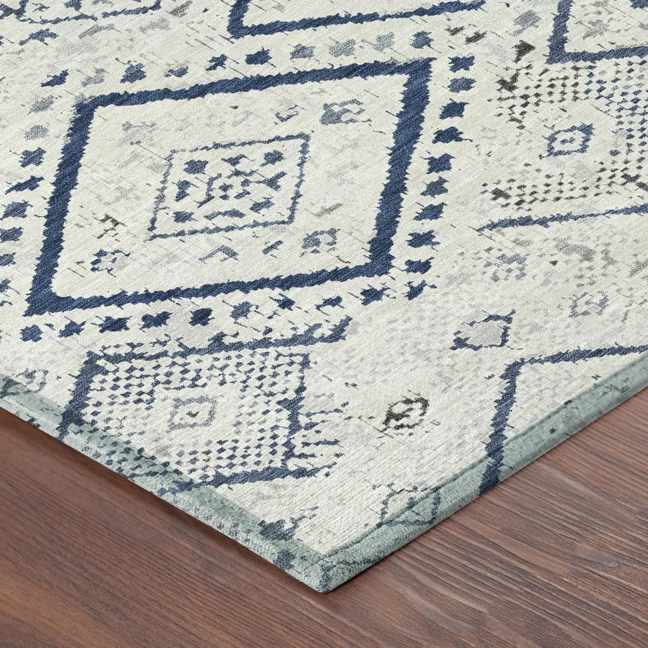 8' X 10' Ivory And Navy Blue Geometric Washable Indoor Outdoor Area Rug Homeroots Outdoor
