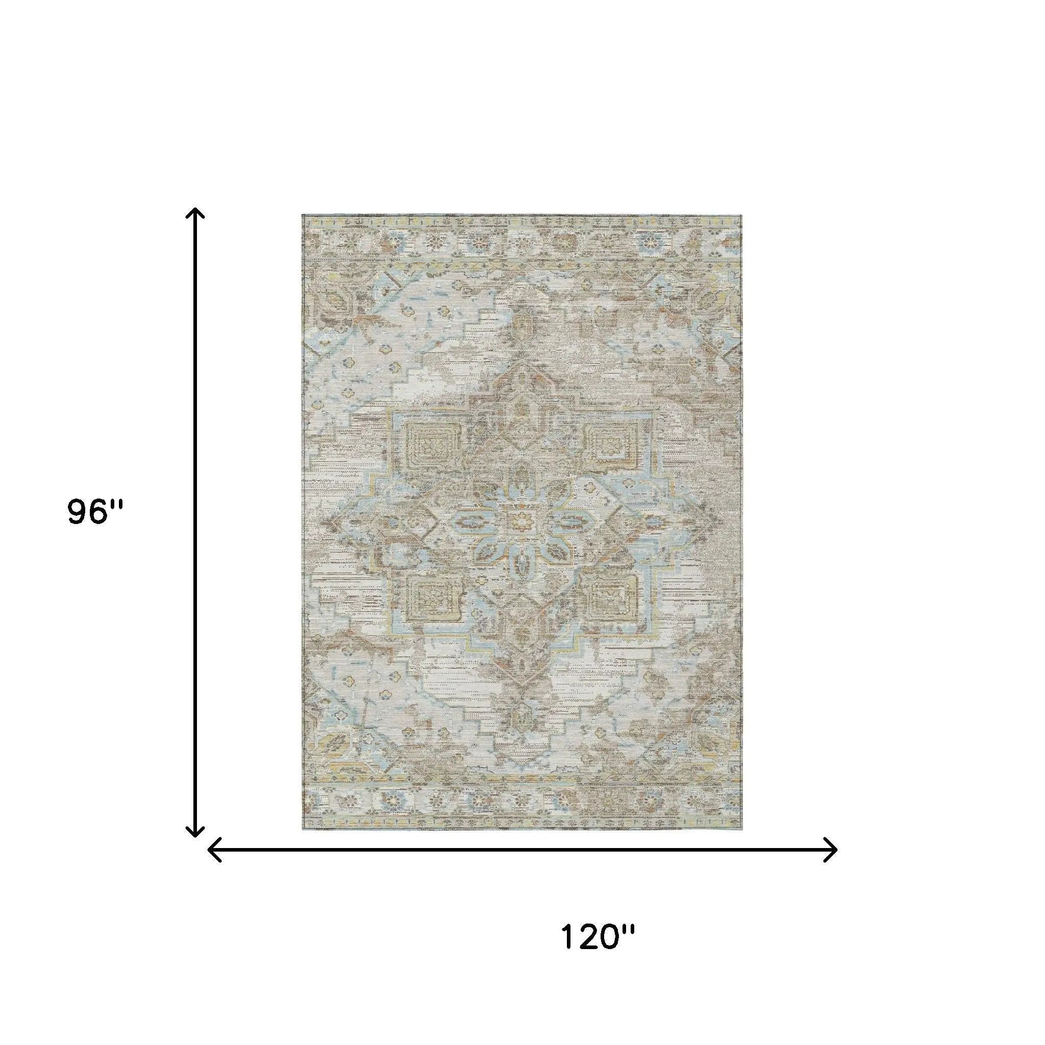 8' X 10' Ivory And Orange Oriental Washable Indoor Outdoor Area Rug Homeroots Outdoor