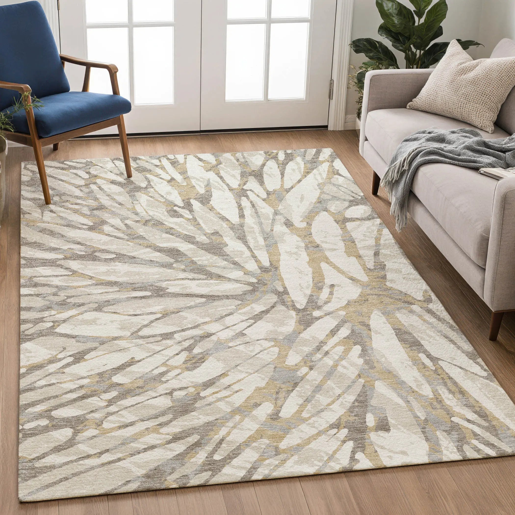 8' X 10' Ivory And Pewter Abstract Washable Indoor Outdoor Area Rug Homeroots Outdoor