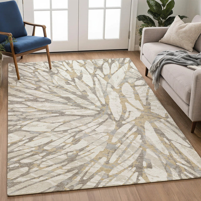 8' X 10' Ivory And Pewter Abstract Washable Indoor Outdoor Area Rug Homeroots Outdoor