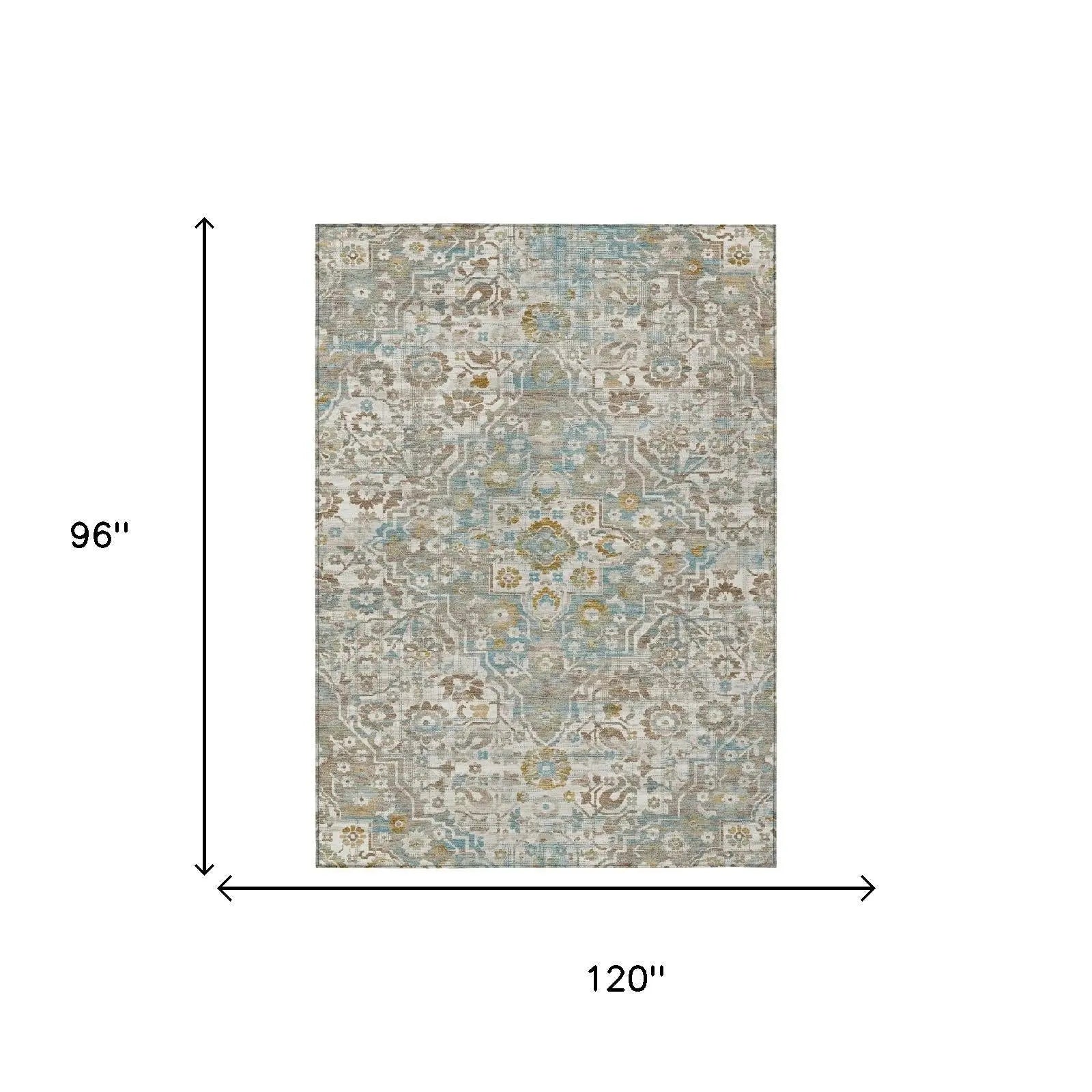 8' X 10' Ivory And Pewter Floral Medallion Washable Indoor Outdoor Area Rug Homeroots Outdoor
