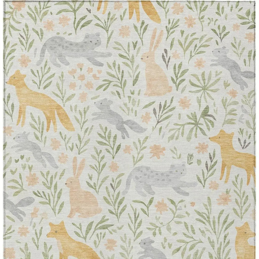 8' X 10' Ivory And Pink Botanical Leaves Washable Indoor Outdoor Area Rug Homeroots Outdoor