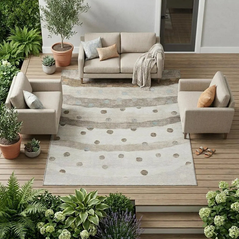 8' X 10' Ivory And Purple Striped Washable Indoor Outdoor Area Rug Homeroots Outdoor